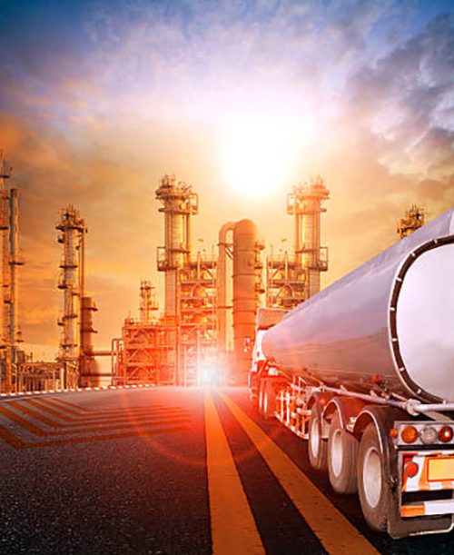 oil container truck and heavy petrochemical industries plant for petroleum fuel industrial theme